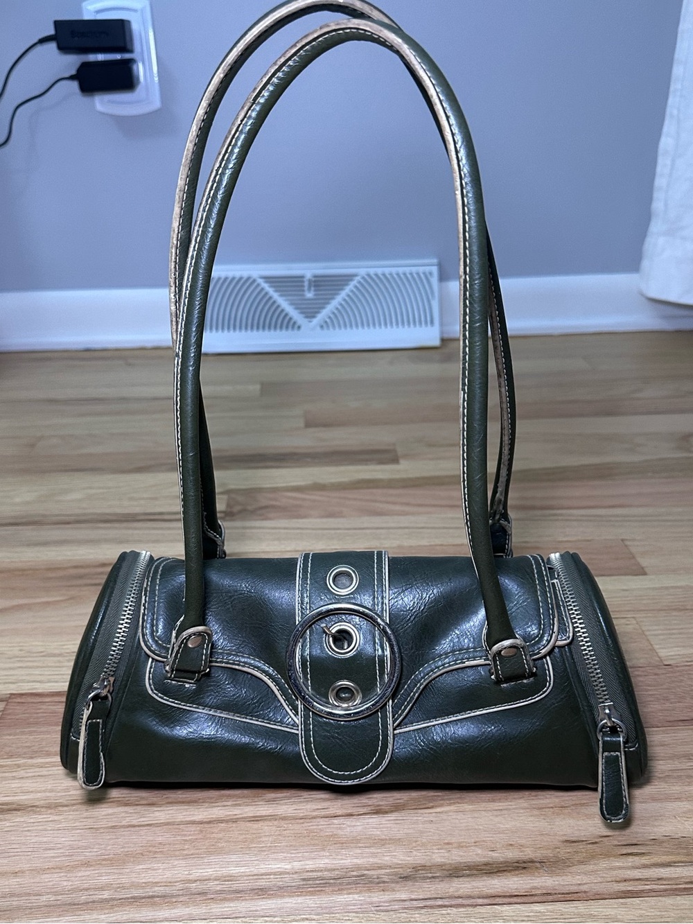 Y2K Olive Green Buckle Barrel Bag 🌿